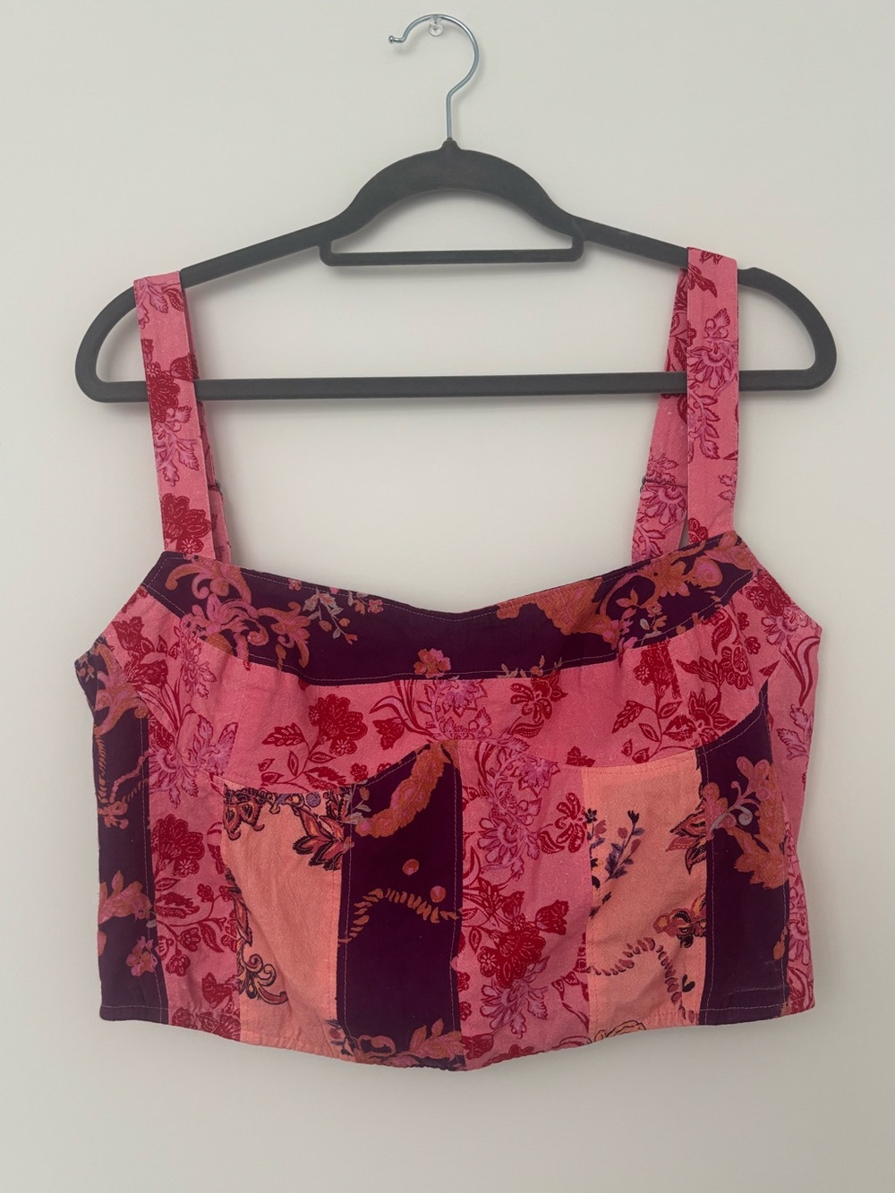 NWT Free People Bowen Corset M Medium Rose Combo Patchwork Pink Crop Top